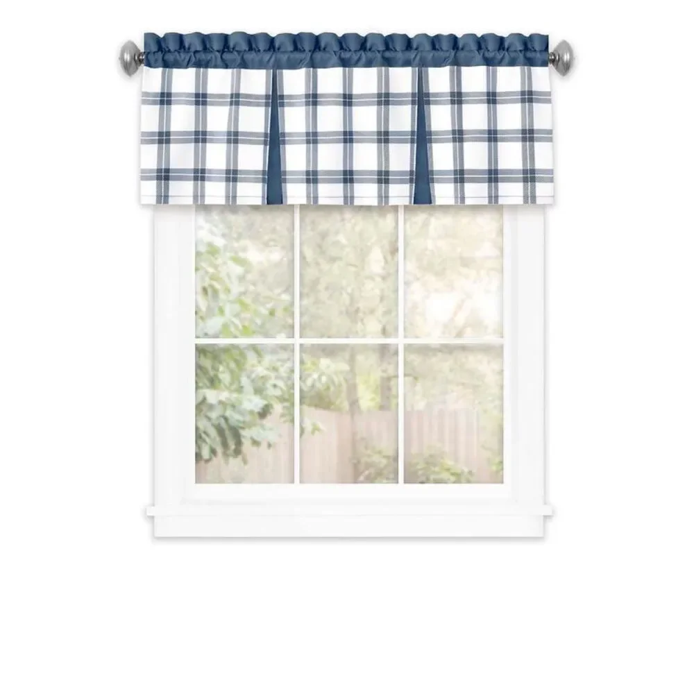 PowerSellerUSA Semi-Sheer Two-Tone Modern Kitchen Curtain with Classic Plaid